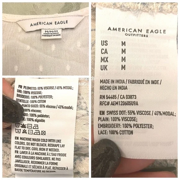 American Eagle Outfitters Blue Embroidered Lace Lightweight Boho Tunic Blouse MD - Picture 9 of 16